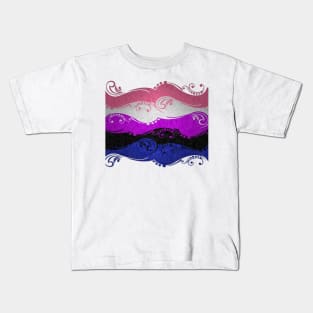 Fancy Swooped and Swirled Gender Fluid Pride Flag Background Kids T-Shirt